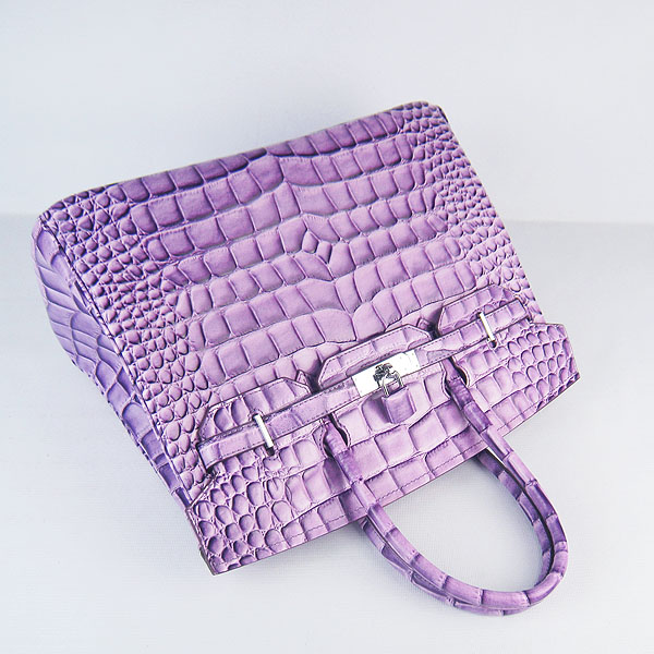 High Quality Fake Hermes Birkin 35CM Max Crocodile Veins Leather Bag Purple 6089